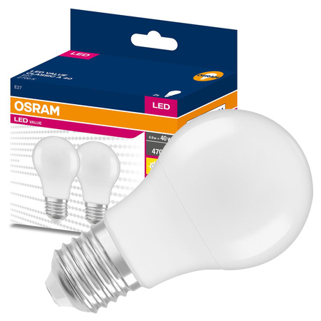 2x LED Lampe E27 A60 4,9W = 40W 470lm 2700K Wärme 200° OSRAM VALUE