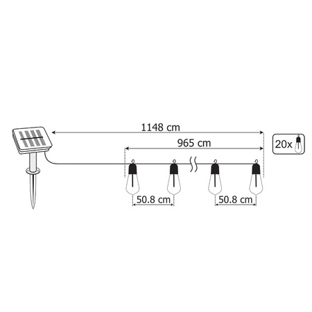 20x LED Solar Lichterkette, Außen Garten Lichterkette 11.48m+EDISON LED Lampen ST58 3000K warm EREMI LUMILED