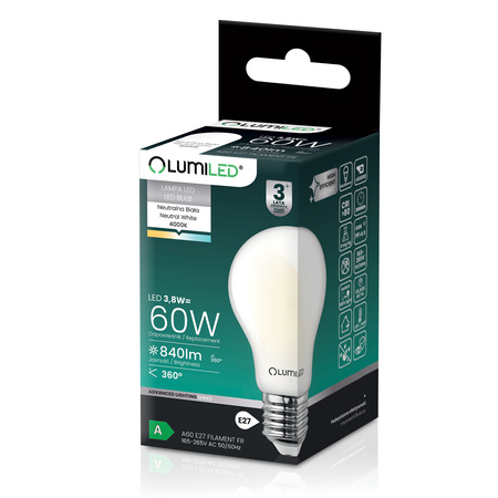 6x LED-Lampe E27 A60 3,8W 840lm = 60W 4000K neutralweiß 360° Filament Energieklasse A LUMILED