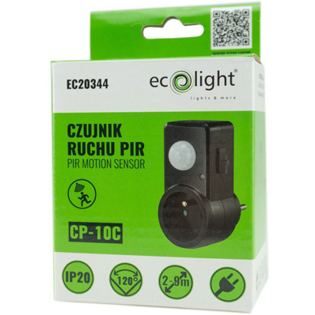 PIR-Bewegungs- und Dämmerungssensor für 120°-Steckdose 9 m Innenbereich Schwarz