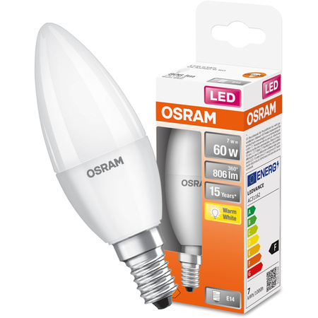 LED Leuchtmittel E14 B35 7,5W = 60W 806lm 2700K Warm 220° OSRAM STAR