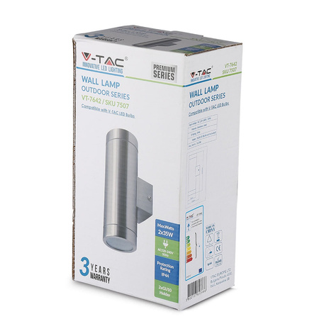 Gartenlampe Wandleuchte GU10 IP44 Oben/Unten Silber VT-7642 V-TAC