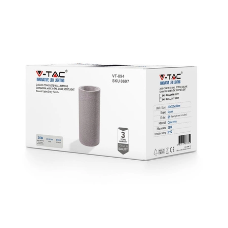 LED-Wandleuchte GU10 Fassadenleuchte Beton Hellgrau Tube IP20 VT-894 V-TAC