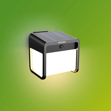 Außen-Solar-Wandleuchte LED 1.8W 250lm 3000K IP44 mit Bewegungs- und Dämmerungssensor Schwarz Ezra Ultra Efficient Philips