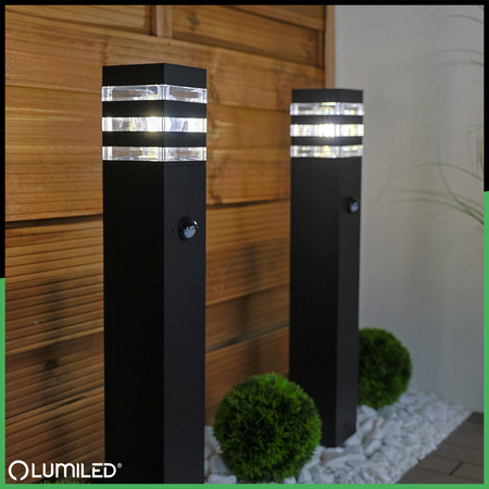 Gartenleuchte E27, Außenstehleuchte Pollerleuchte mit Bewegungsmelder 60cm TAXUS 2 LUMILED