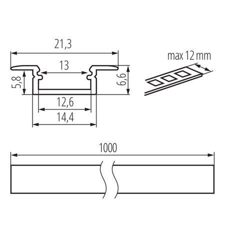Aluminium-Unterputzprofil PROFILO K-W 1m Weiß KANLUX