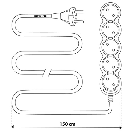 Netzverlängerungskabel Geerdete Steckdosenleiste 5 Steckdosen 1.5m Weißes Kabel Lendo Lumiled