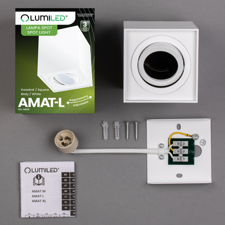 Halogen-Aufbauleuchte GU10, Aufbauspot 115mm beweglich Quadrat Weiß AMAT-L LUMILED