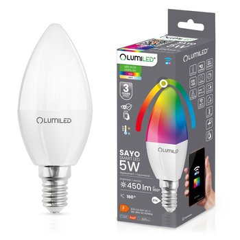 LED Lampen E14 B35 KERZE 5W = 40W 450lm RGB Dimmbar CCT Smart TUYA WiFi SMART SAYO LUMILED