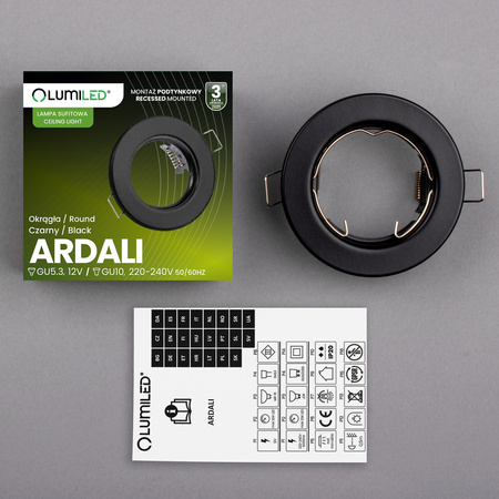 Einbaustrahler GU10, MR16 Einbauspot HALOGEN Runde Fest Schwarz Blech ARDALI LUMILED