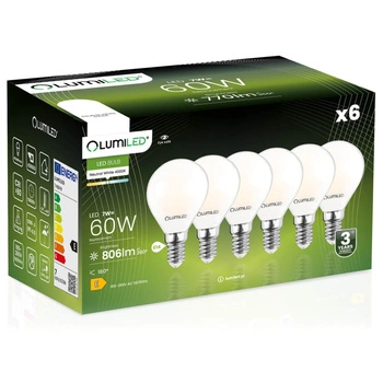 6x LED Lampen E14, Glühbirne P45 7W = 60W 806lm 360° 4000K Milch neutral Glühfaden  LUMILED