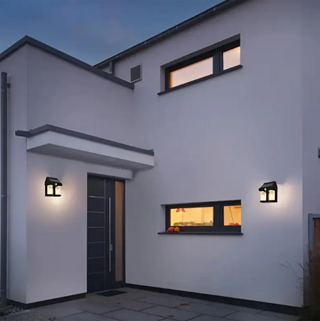 Solar LED Wandleuchte Solar-Fassadenstrahler Dämmerungssensor Schwarz