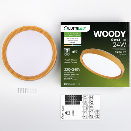 Plafond LED-Deckenleuchte WOODY 24W 4000K Rund IP44 32cm LUMILED
