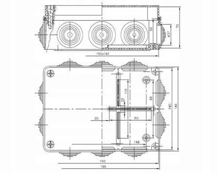 Aufputz-Installationsdose hermetisch S-BOX 406 190 x 140 x 70 IP65 10 PAWBOL-Drosseln