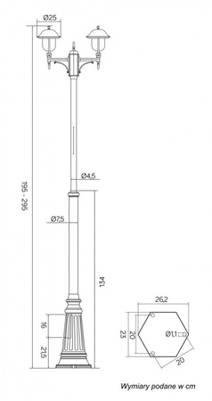 Outdoor-Gartenlampenmast LATERNE E27 Prince OGMWN 2 O 195-295cm schwarz Su-Ma