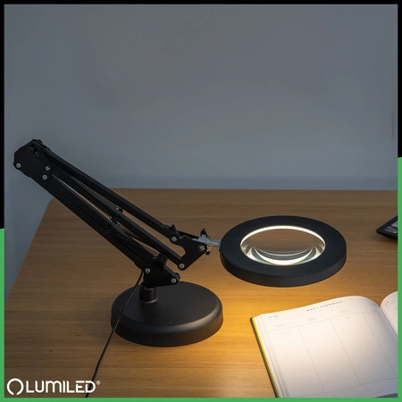 Schreibtischlampe LED 8W CCT Zeichnung Tischlampe 3x Vergrößerungsglas LUCA 2 Schwarz LUMILED