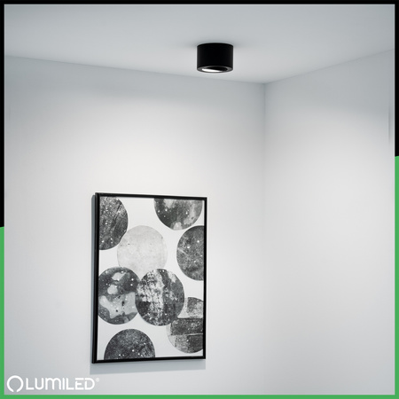 Halogen-Aufbauleuchte GU10, Aufbauspot 50mm beweglich Runde Schwarz+LED-Einsatz 5W 6500K AMAT-S LUMILED