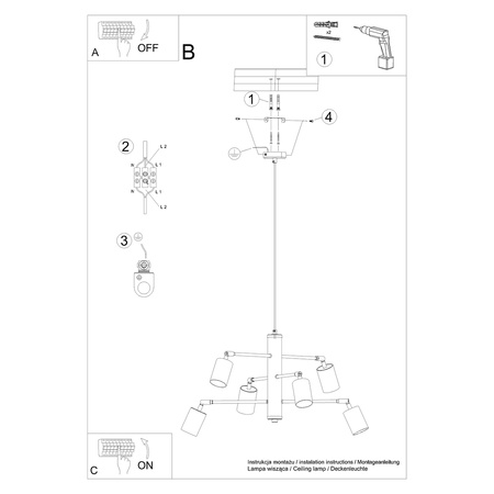 Decke Pendelleuchte LEMMI 6 Kronleuchter 6xGU10 Schwarz Modern SOLLUX