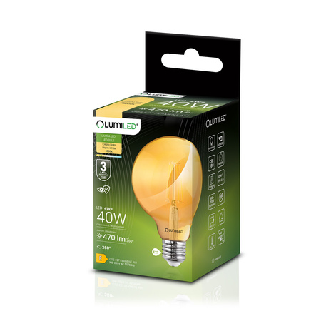 3x LED-Lampe E27 Globe G95 4W = 40W 470LM 2000K warmweiß 360° Amber Filament LUMILED