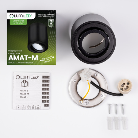 Halogen-Aufbauleuchte GU10, Aufbauspot 84mm beweglich Runde Tube Schwarz AMAT-M LUMILED