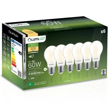 6x LED-Lampe E27 A60 4W = 60W 840lm 3000K Warm 360° FILAMENT LUMILED