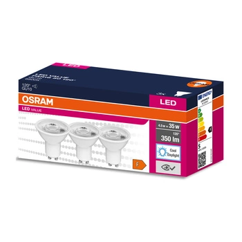 3x LED Leuchtmittel GU10 4,5W = 35W 350lm 6500K Kalt 120° OSRAM Value