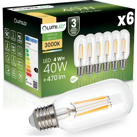 6x LED-Lampe E27 T45 FILAMENT 4W = 40W 470LM 3000K warmweiß 360° Dekorativ LUMILED