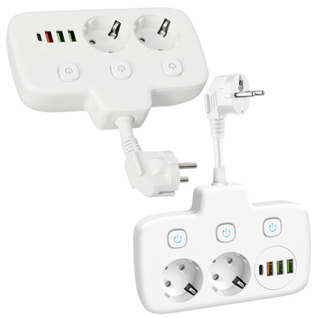 KOBI LINEA FL 2x230V Erdschlussverteiler, 3 Schalter 4xUSB Weiß