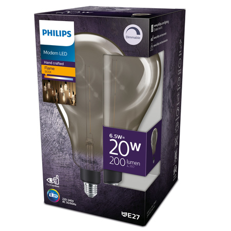 LED Lampen E27 A160 6,5 W = 20 W, 200 lm, 1800 K, warmer Filamentrauch, PHILIPS, dimmbar