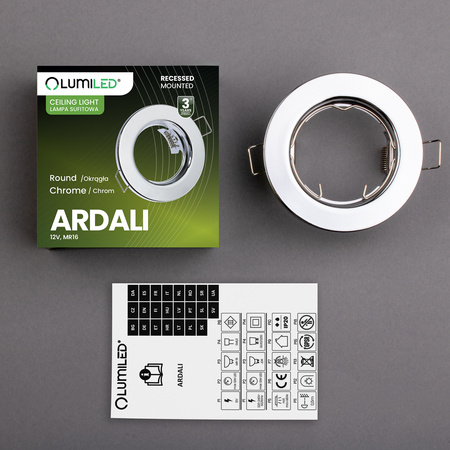 Einbaustrahler GU10, MR16 Einbauspot HALOGEN Runde Fest Chrom Blech ARDALI LUMILED