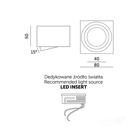 Aufputzleuchte HALOGEN SPOT 50 mm weiß quadratisch beweglich OH37S Kobi