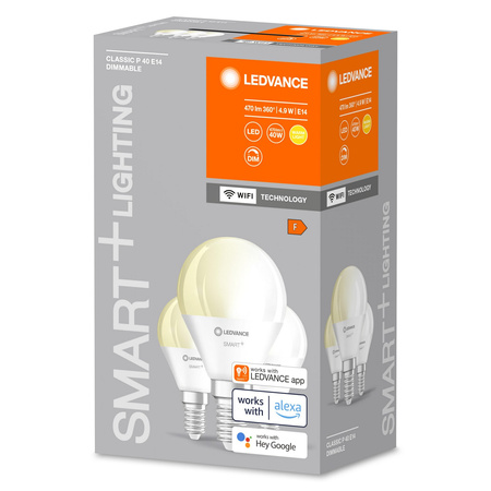3x LED Lampen E14 P40 4,9 W 470 lm 2700 K Warm SMART+ WiFi Dimmbare Mini-Glühbirne LEDVANCE