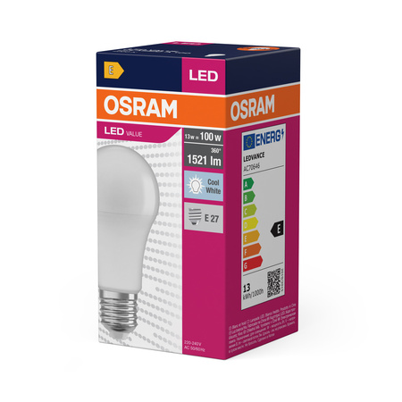 LED-Lampe A60 E27 13W = 100W 1521lm 4000K Neutral 180° VALUE CLASSIC Osram