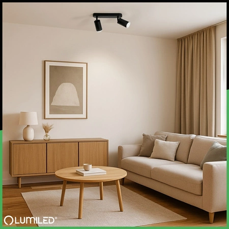 LED-Spot-Reflektor-Deckenleuchte 2x GU10 IP44 ADERO Schwarz Lumiled