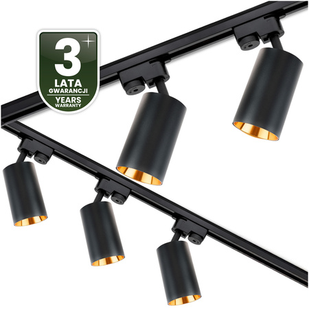 3m Stromschiene Schwarz + 5x Schienenstrahler GU10 Schwarz-Gold SAGI + L-Verbinder LUMILED