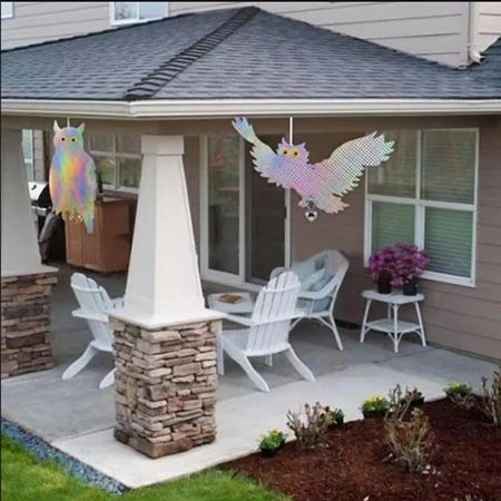 2x Reflektierende Eule mit Glocke Hängende Vogelabschreckung