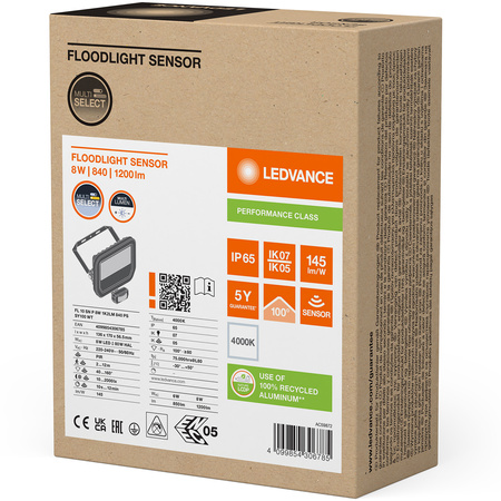 LED-Flutlicht 8W 1200lm 4000K IP65 Weiß mit Bewegungssensor LEDVANCE Flutlicht