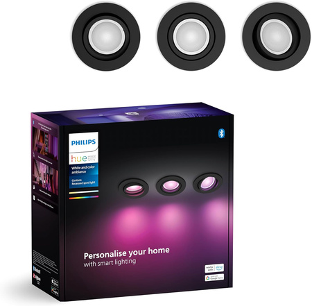 3x LED-Einbauleuchte 4.2W 400lm IP20 Weiß und Farbe Ambiance RGB + TW Schwarz Smart SMART Zigbee Bluetooth Centura Philips HUE