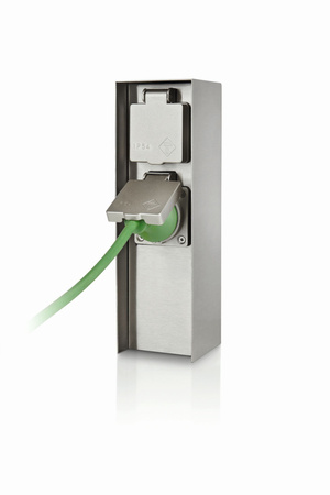 Elektrischer Gartenpfahl ROCK myGarden 2x Steckdose 230V IP44 mit Erdung Silber PHILIPS