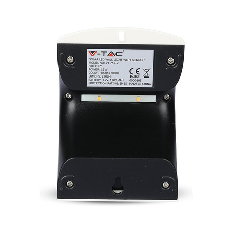 LED 1,5W Solar-Wandleuchte 4000 K mit Bewegungssensor Weiß + Schwarz VT-767-2 V-TAC