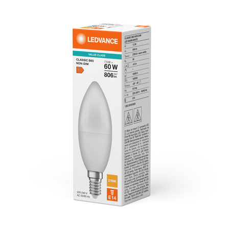 LED Lampen B39 E14 7.5W = 60W 806lm 2700K Warmweiß LEDVANCE