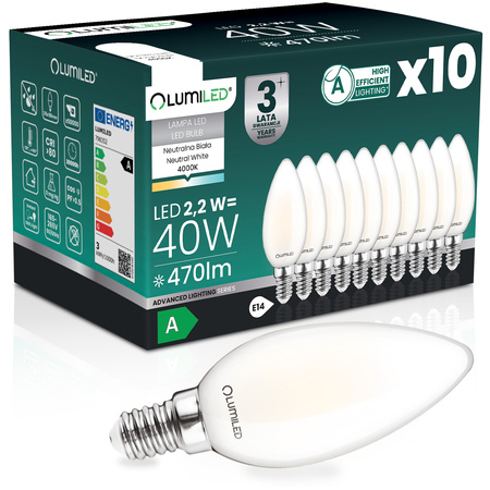 10x LED-Lampe E14 Kerze B35 2.2W 470lm = 40W 4000K neutralweiß 360° Filament Energieklasse A LUMILED