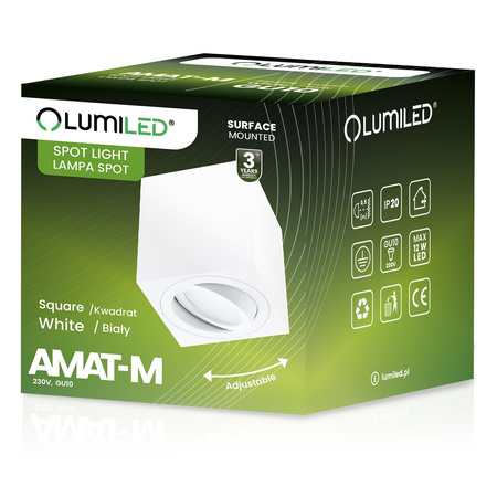 Halogen-Aufbauleuchte GU10, Aufbauspot 84mm beweglich Quadrat Tube Weiß AMAT-M LUMILED