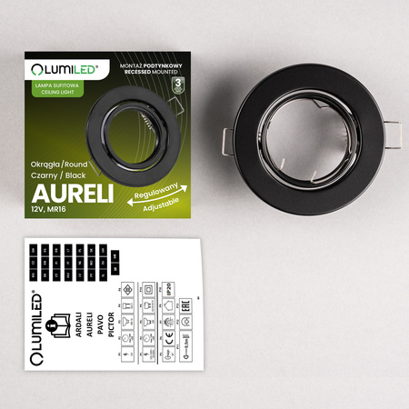 Einbaustrahler GU10, MR16 Einbauspot HALOGEN Runde beweglich Schwarz Blech AURELI LUMILED