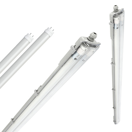 Industrielles hermetisches Leuchtenset G2 + 2x LED-Leuchtstofflampe T8 18W 120cm 4000K Neutral IP65 Kobi