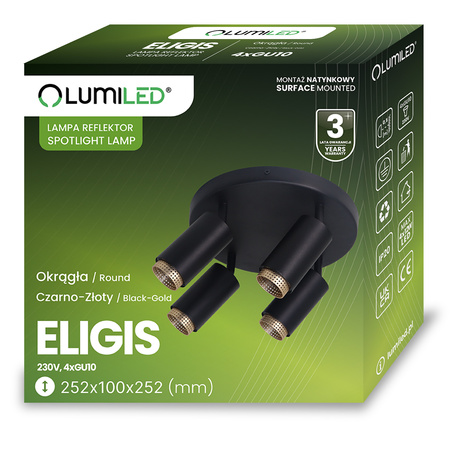 Reflektor Deckenleuchte 4x GU10 Plafond ELIGIS Schwarz LUMILED