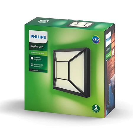 Gartenleuchte LED-Wandleuchte DROSERA myGarden 12W 2700K IP44 Decke 19cm Schwarz und Weiß PHILIPS