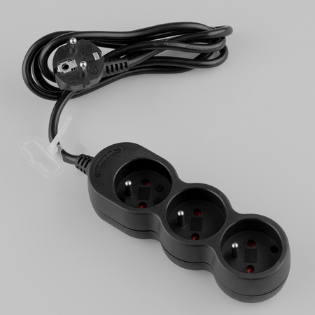 Netzverlängerungskabel Geerdete Steckdosenleiste 3 Steckdosen 1.5m Schwarzes Kabel Lendo Lumiled