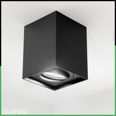 Halogen-Aufbauleuchte GU10, Aufbauspot 115mm beweglich Quadrat Tube Schwarz AMAT-L LUMILED