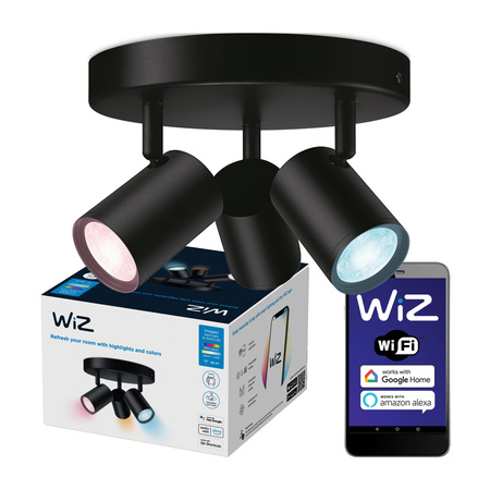 LED SPOT Deckenleuchte Schwarz 3x 5W WHITE + RGB SMART Round WiFi WiZ